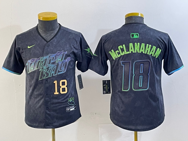 YOUTH Shane McClanahan Tampa Bay Rays  Charcoal 2024 City Connect Player Jersey