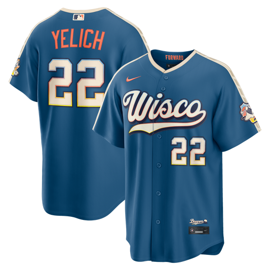 Men's Milwaukee Brewers Christian Yelich Mineral Blue 2026 City Connect Stadium Jersey