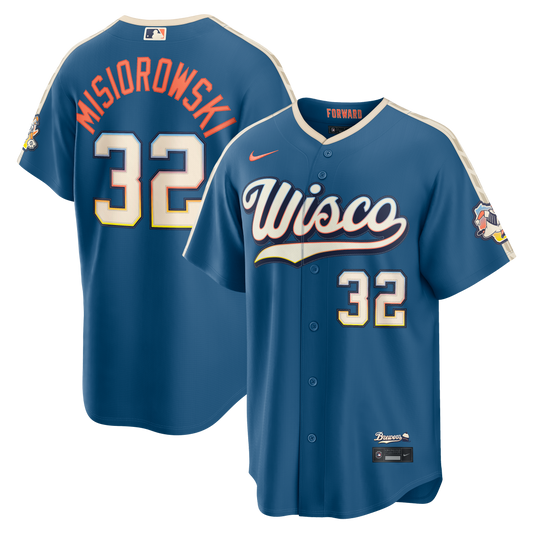 Men's Milwaukee Brewers Jacob Misiorowski Mineral Blue 2026 City Connect Stadium Jersey