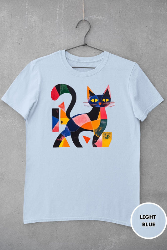 Artistic Cat Lover T-Shirt: Colorful Abstract Cat Design