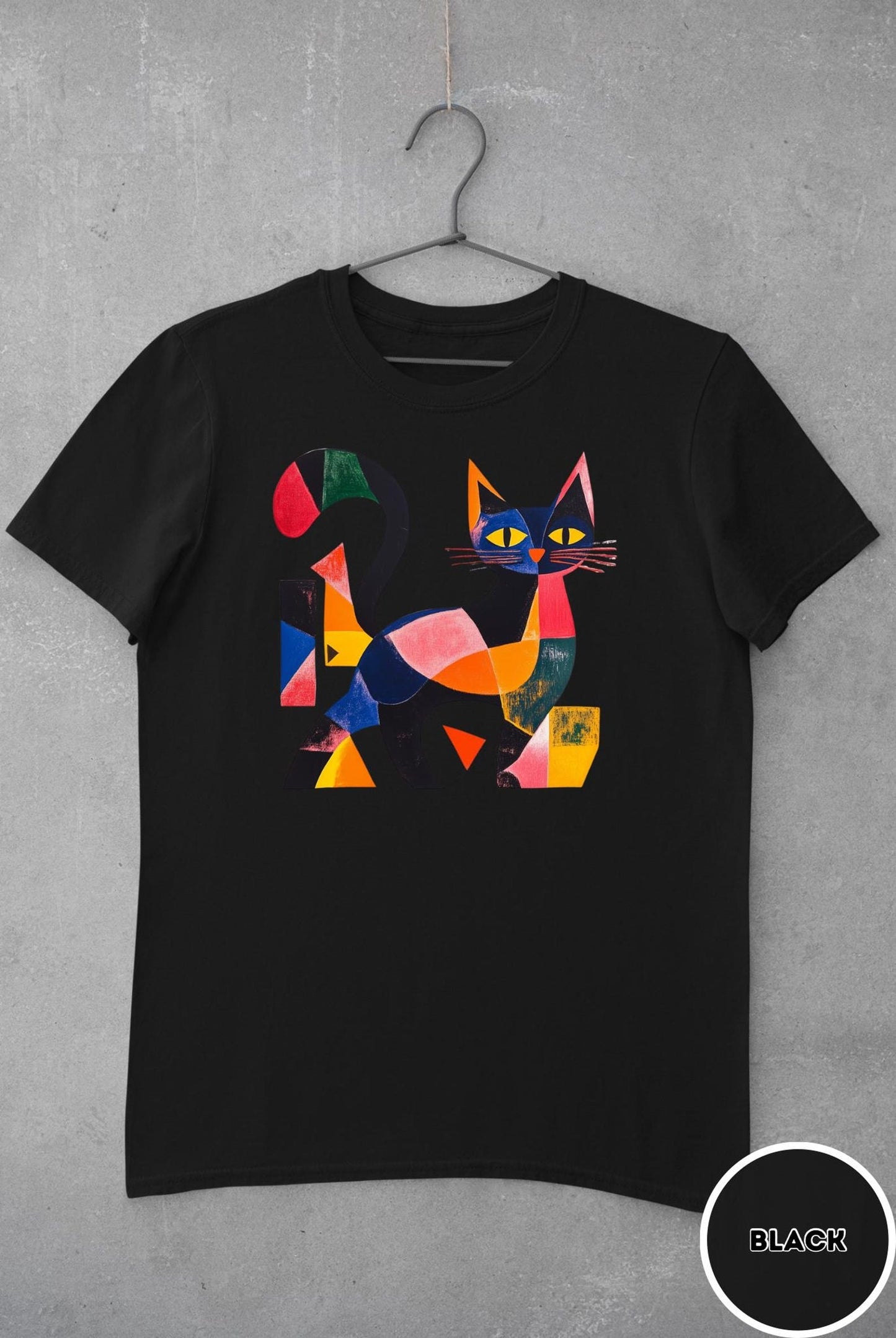 Bold Abstract Cat Shirt: Colorful Geometric Design for Cat Lovers