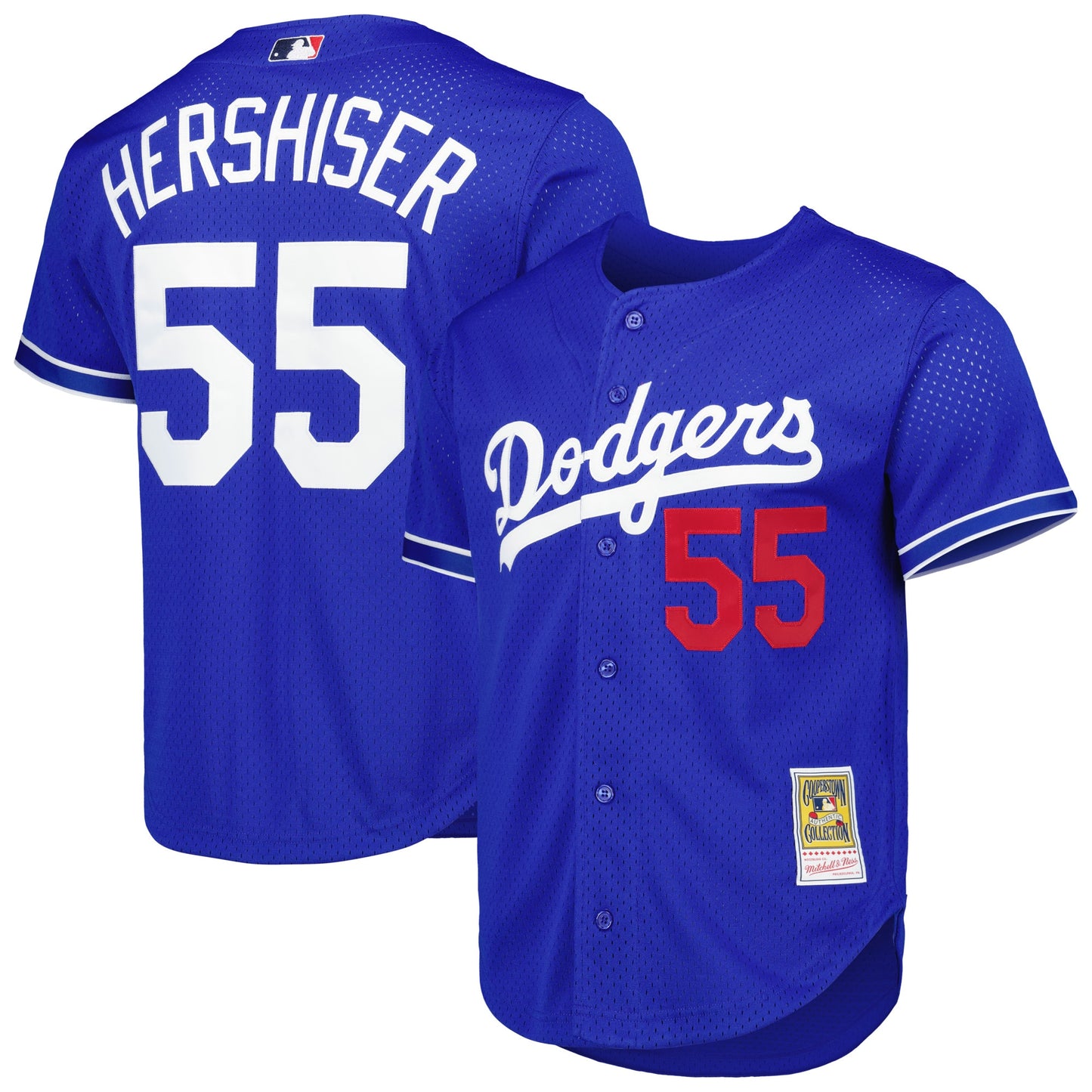 Men's Los Angeles Dodgers Orel Hershiser Mitche&Ness Royal Cooperstown Collection Mesh Batting Practice Button-Up Jersey