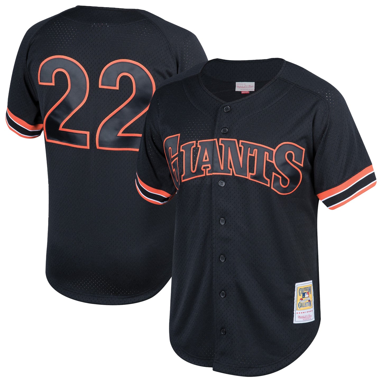 Men's San Francisco Giants Will Clark Mitche&Ness Black Cooperstown Collection Mesh Batting Practice Button-Up Jersey