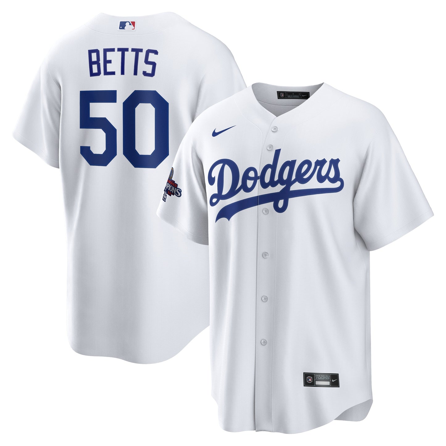 Men's Los Angeles Dodgers Mookie Betts White 2024 World Series Champions Home Player Jersey