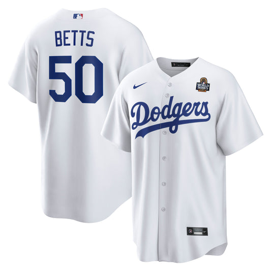 Men's Los Angeles Dodgers Mookie Betts  White 2024 World Series Home  Player Jersey