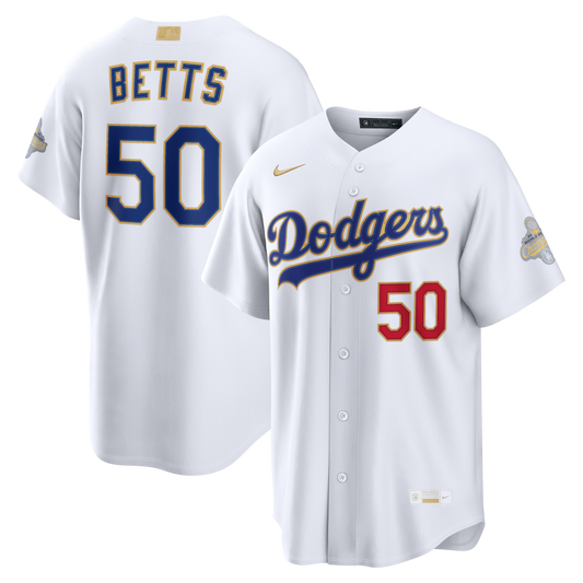 Men's Los Angeles Dodgers Mookie Betts White 2026 Gold Collection Stadium Jersey