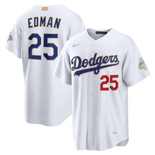 Men's Los Angeles Dodgers Tommy Edman White 2026 Gold Collection Stadium Jersey
