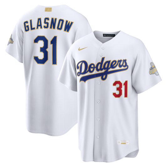 Men's Los Angeles Dodgers Tyler Glasnow White 2026 Gold Collection Stadium Jersey