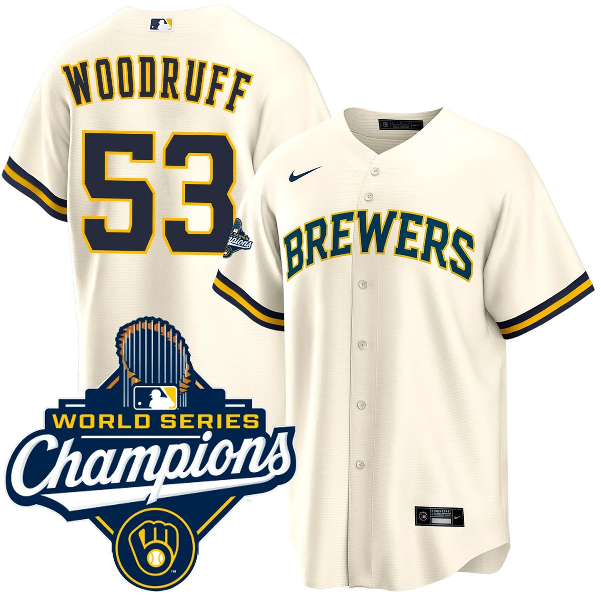 Men's Brandon Woodruff Milwaukee Brewers 2026 World Series Champions Home Jersey