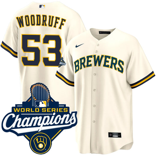Men's Brandon Woodruff Milwaukee Brewers 2026 World Series Champions Home Jersey