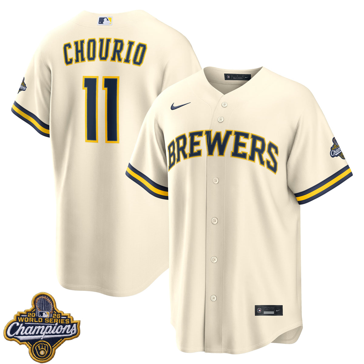 Men's Jackson Chourio Milwaukee Brewers 2026 World Series Champions Home Jersey