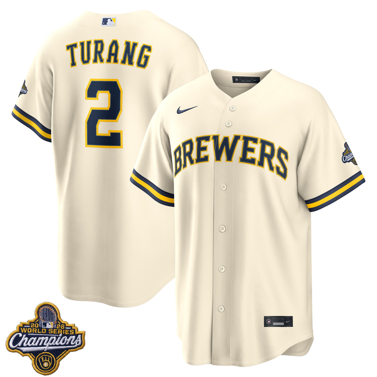 Men's Brice Turang Milwaukee Brewers 2026 World Series Champions Home Jersey