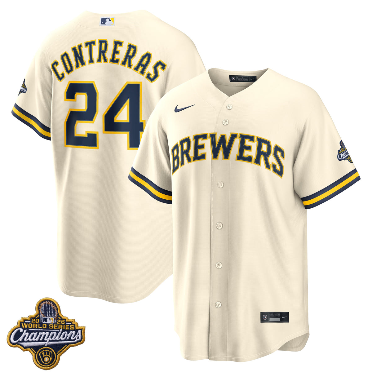Men's William Contreras Milwaukee Brewers 2026 World Series Champions Home Jersey