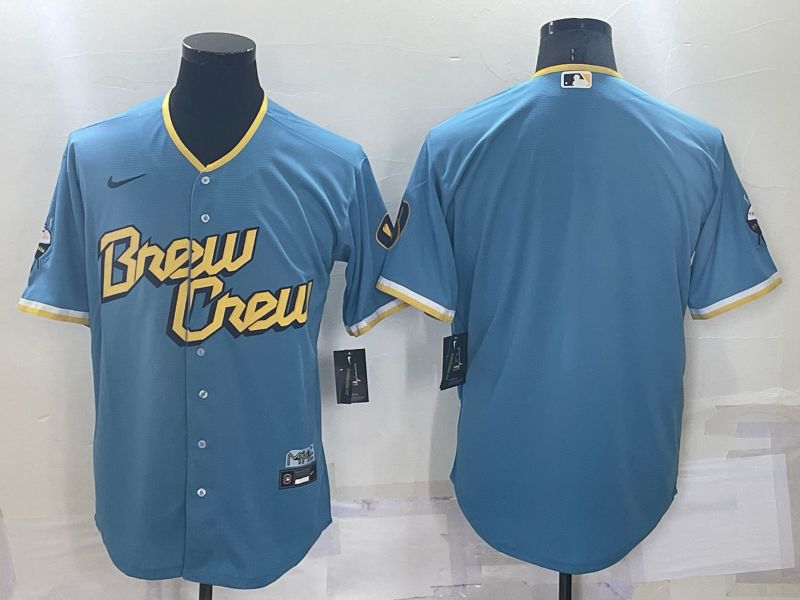 Men's Milwaukee Brewers PLAYER_NAME_#00 Custom Powder Blue 2022 City Connect Replica Player Jersey