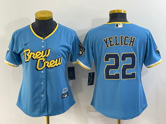 Women's Milwaukee Brewers Christian Yelich Powder Blue 2022 City Connect Replica Player Jersey