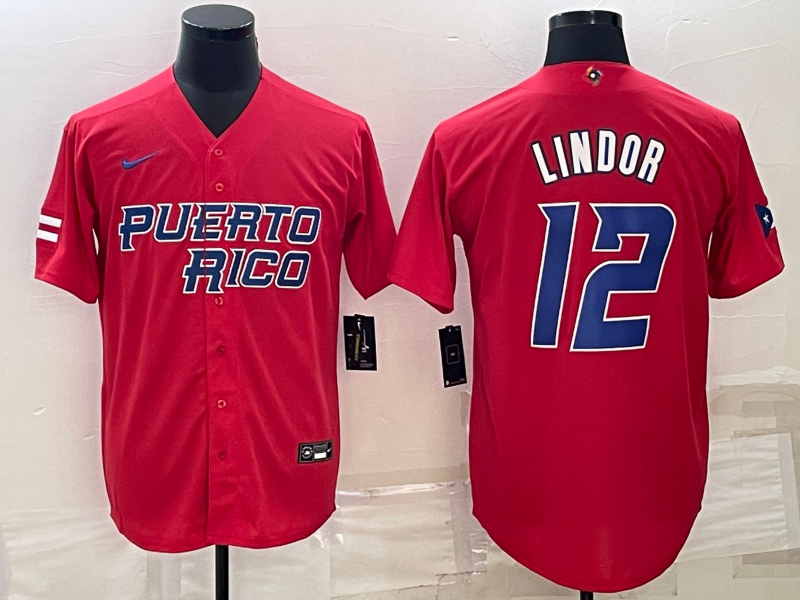 Men's Puerto Rico Baseball Francisco Lindor 2023 World Baseball Classic Replica Jersey