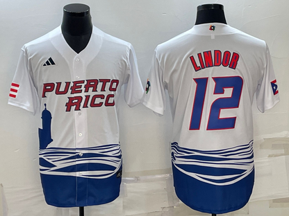 Men's Puerto Rico Baseball Francisco Lindor 2023 World Baseball Classic Replica Jersey