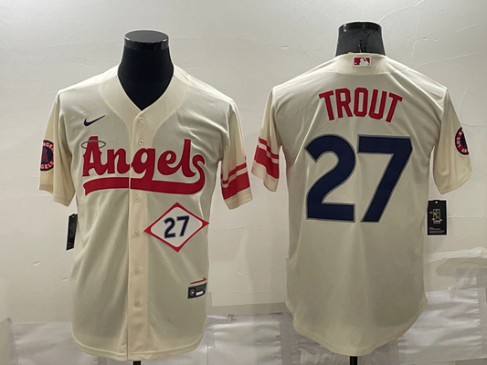 Men's Los Angeles Angels Mike Trout Cream 2022 City Connect Replica Player Jersey