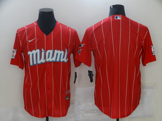Men's PLAYER_NAME #00 CUSTOM Miami Marlins Red 2021 City Connect Replica Player Jersey