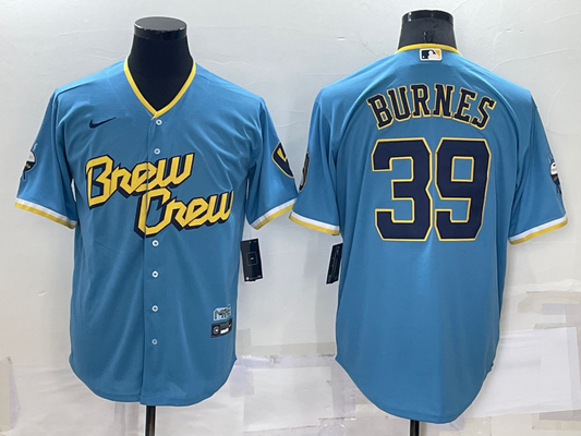 Men's Milwaukee Brewers Corbin Burnes Powder Blue 2022 City Connect Replica Player Jersey