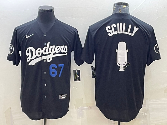 Men's Los Angeles Dodgers #67 Vin Scully Black Stitched Fashion Jersey