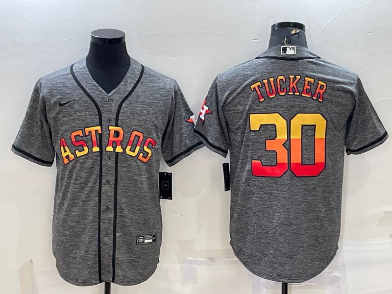 Men's Houston Astros Kyle Tucker #30 2022 World Series Player Jersey -Gray