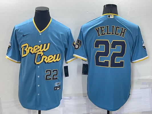 Men's  Christian Yelich Milwaukee Brewers Powder Blue 2022 City Connect Replica Player Jersey