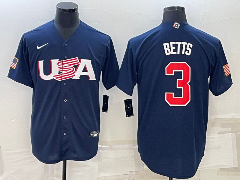 Men's Mookie Betts Navy USA Baseball 2023 World Baseball Classic Replica Jersey