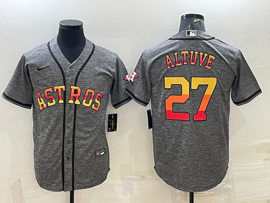 Men's Houston Astros Jose Altuve #27 World Series Player Jersey -Gray