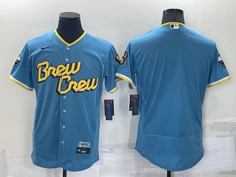 Men's Milwaukee Brewers PLAYER_NAME_#00 Custom Powder Blue 2022 City Connect Replica Player Jersey