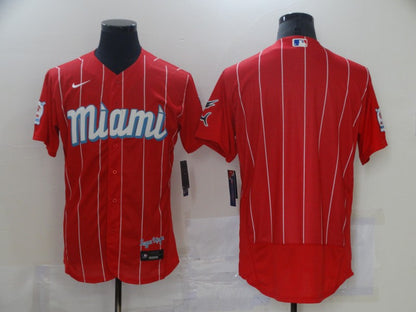 Men's PLAYER_NAME #00 CUSTOM Miami Marlins Red 2021 City Connect Replica Player Jersey