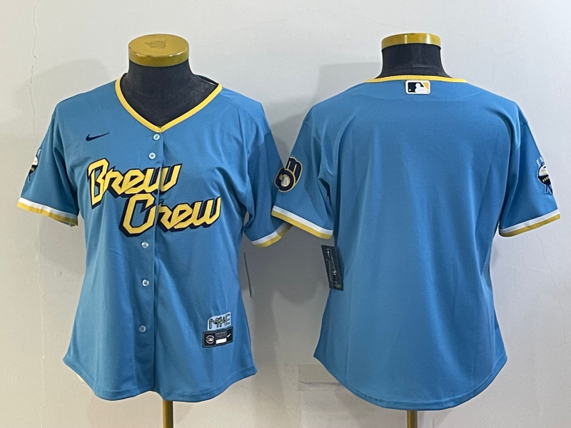 Women's Milwaukee Brewers PLAYER_NAME_#00 Custom Powder Blue 2022 City Connect Replica Player Jersey