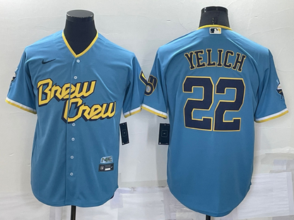 Men's Milwaukee Brewers Christian Yelich Powder Blue 2022 City Connect Replica Player Jersey
